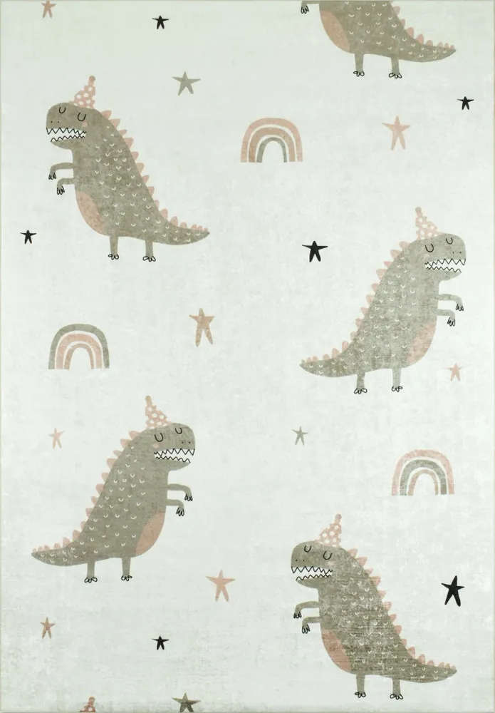 HAPPY - Tapis chambre enfant blanc à motifs dinosaures vert - HAP741VER