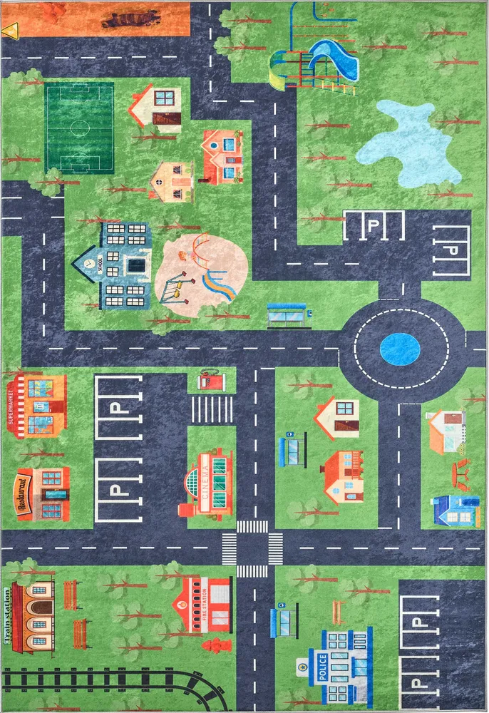 HAPPY - Tapis enfant vert à motif circuit - HAP738VER
