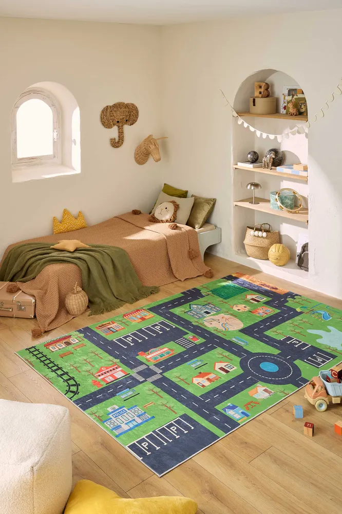 HAPPY - Tapis enfant vert à motif circuit - HAP738VER