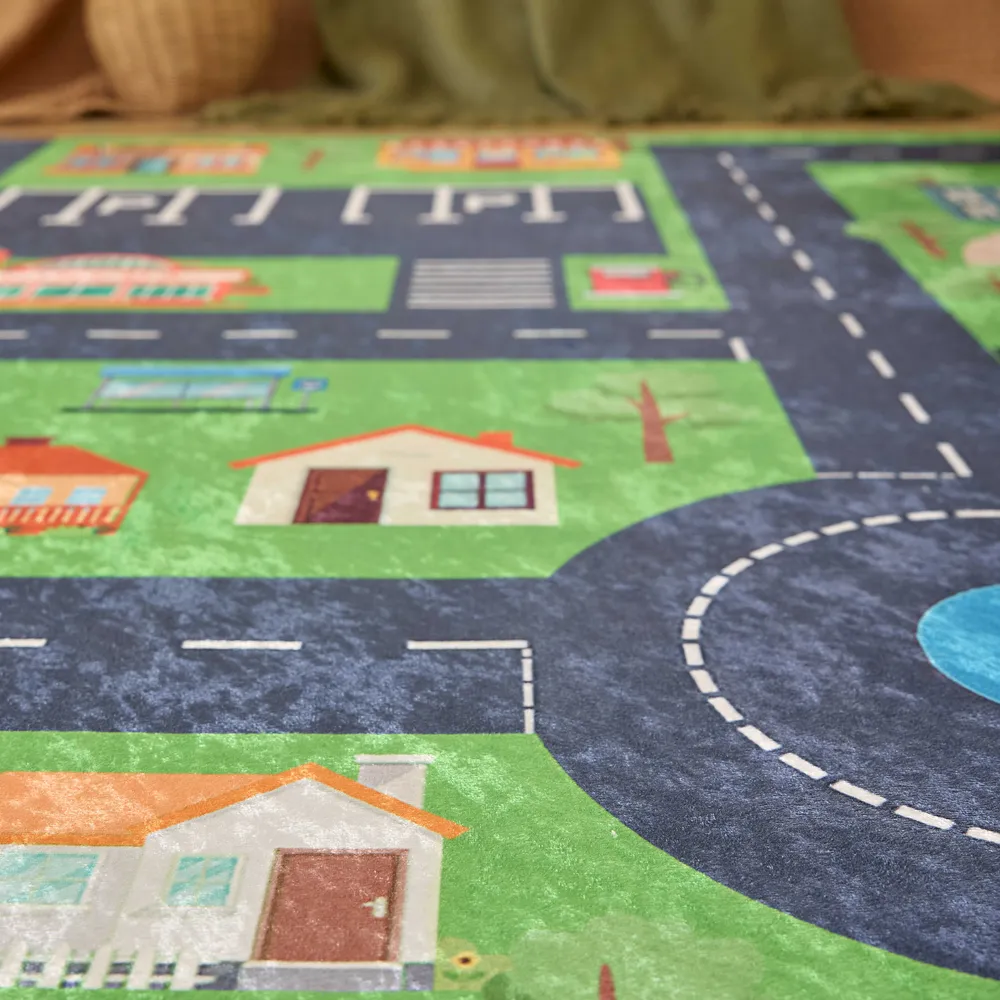 HAPPY - Tapis enfant vert à motif circuit - HAP738VER