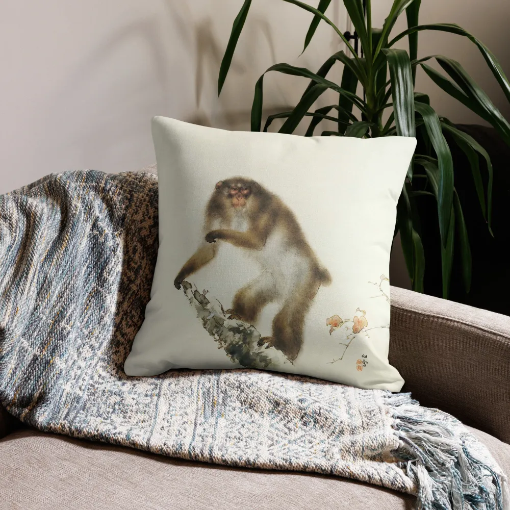 Coussin premium - Hashimoto Kansetsu, vieux singe avec cerise en automne