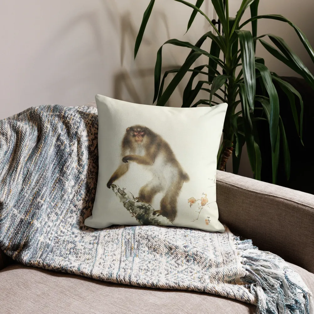 Coussin premium - Hashimoto Kansetsu, vieux singe avec cerise en automne