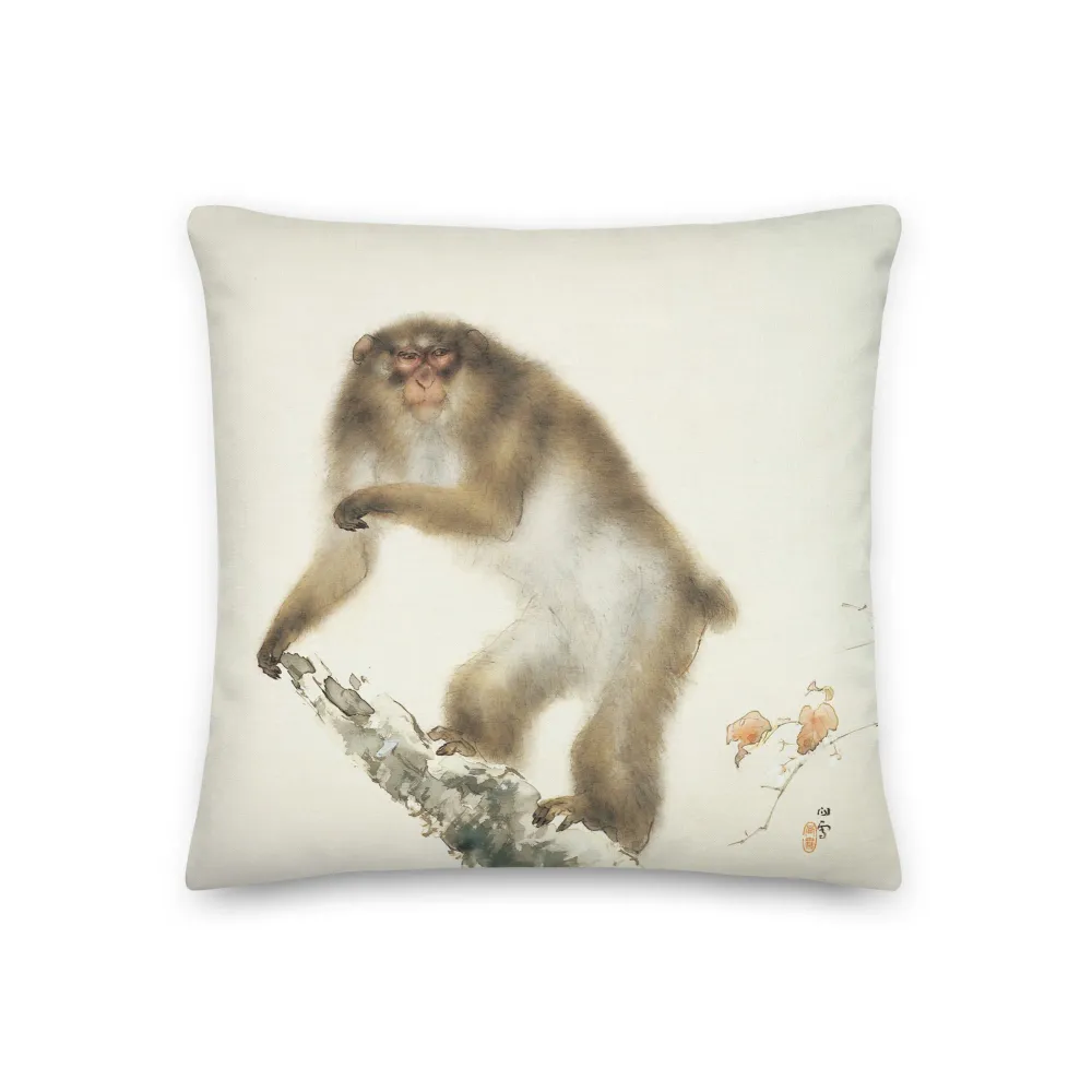 Coussin premium - Hashimoto Kansetsu, vieux singe avec cerise en automne