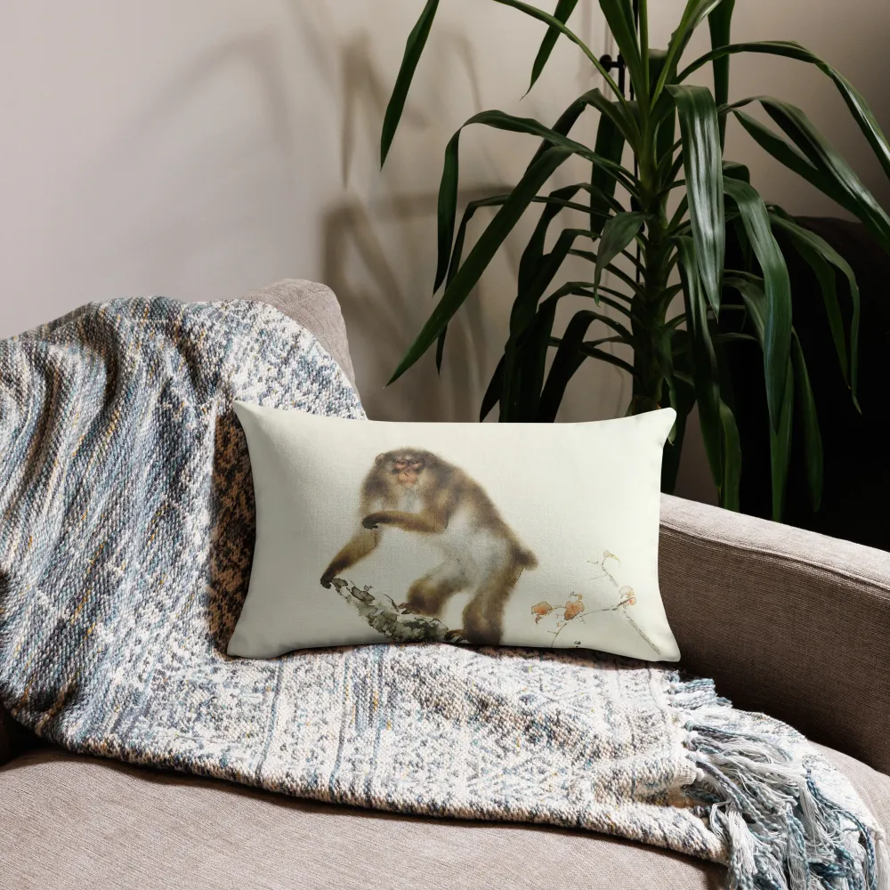 Coussin premium - Hashimoto Kansetsu, vieux singe avec cerise en automne