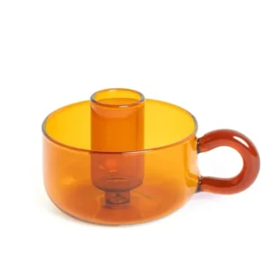 Bougeoir Classique Cristal Ambre H.Ferretti Helio Ferretti
