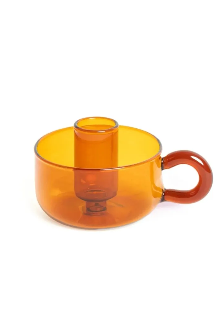 Bougeoir Classique Cristal Ambre H.Ferretti Helio Ferretti