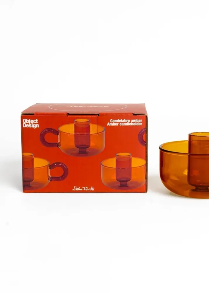 Bougeoir Classique Cristal Ambre H.Ferretti Helio Ferretti