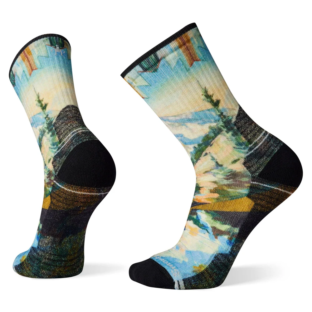 Hike Light Cushion Mountain Print Crew Socks