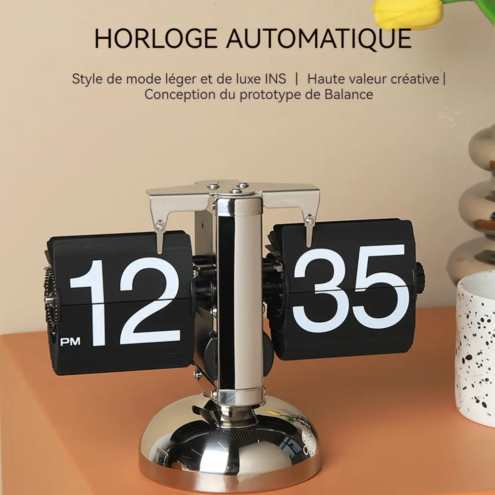 Horloge à bascule 20,5x16cm horloge automatique à page tournante salon meubles de maison balance horloge mécanique à siège...