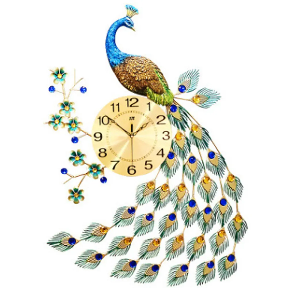 Horloge murale 75x65 cm epaisseur 15 mm ou plus matériau de la plaque en aluminium métallique forme de paon pointeur numér...
