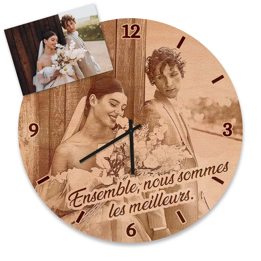 Horloge murale en bois - photo personnelle, ronde 50 cm