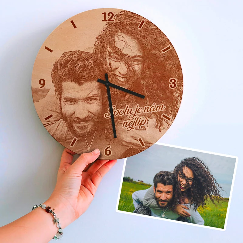 Horloge murale en bois - photo personnelle, ronde 50 cm