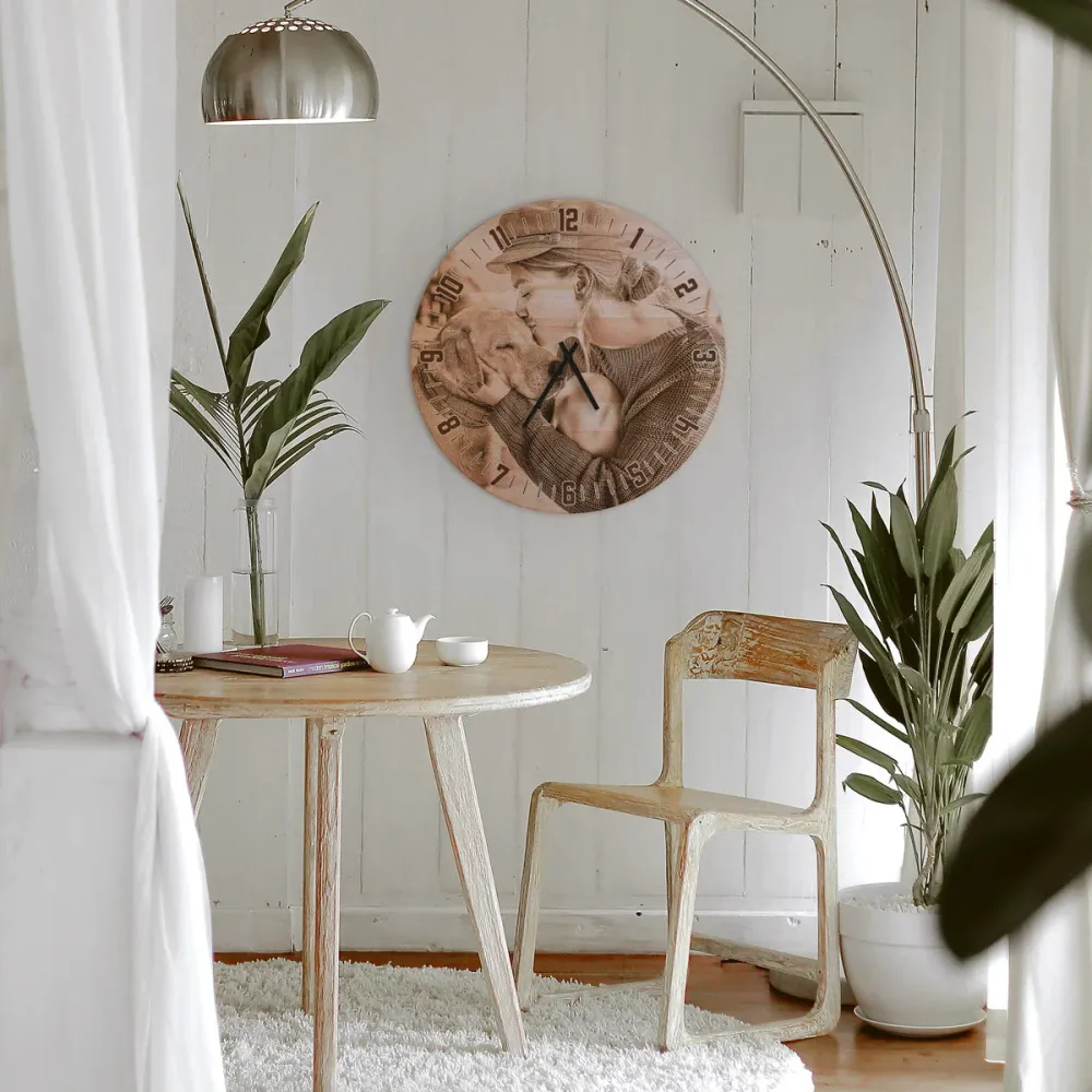 Horloge murale en bois - photo personnelle, ronde 50 cm