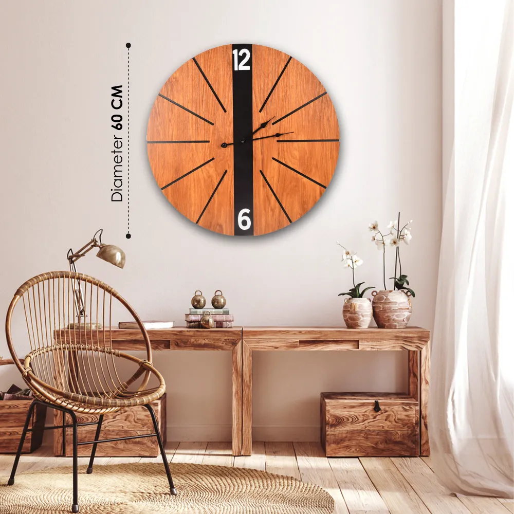 Horloge murale élégante en bois marron | Diamètre 60cm | Horloge murale élégante pour la maison et le bureau | Facile à li...