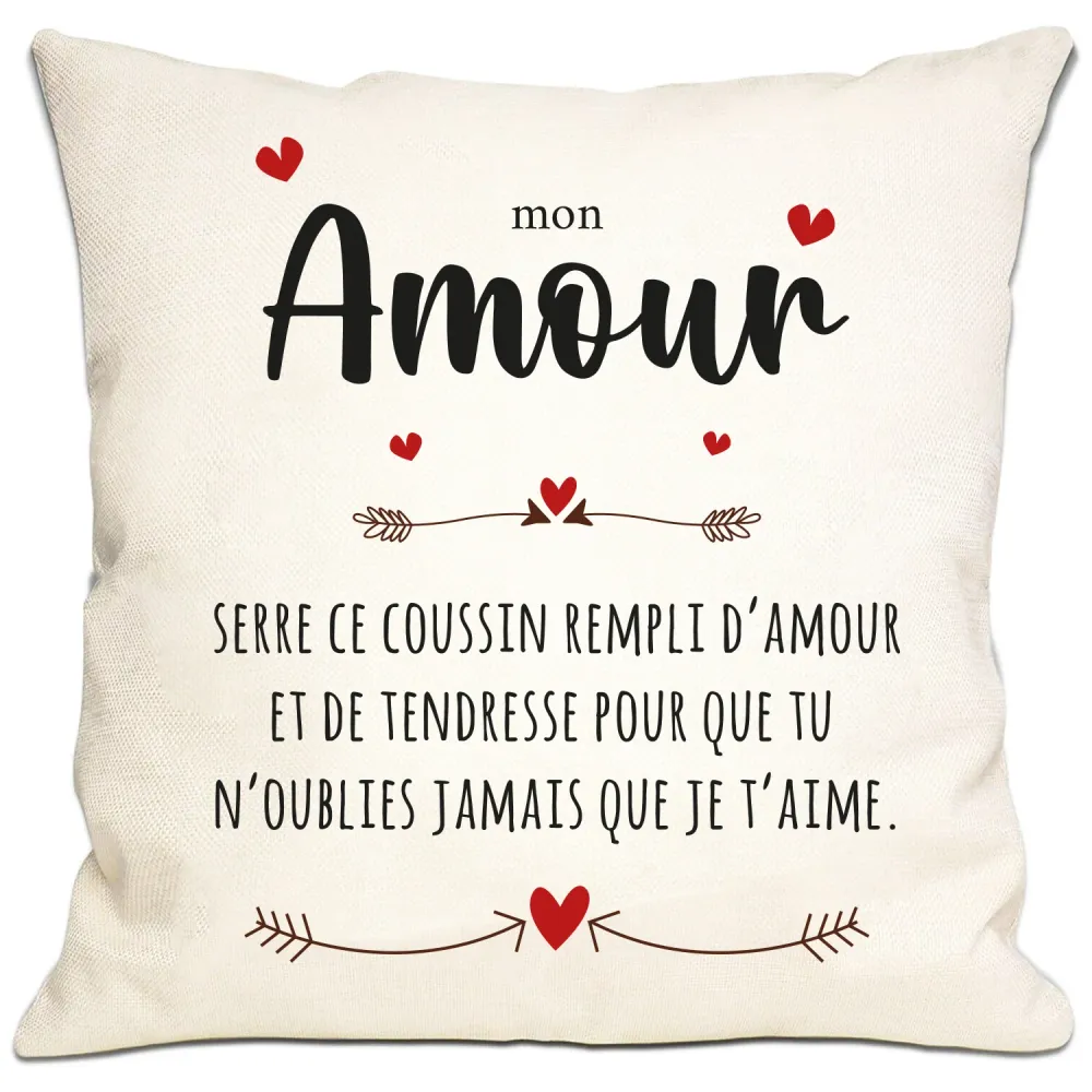 Housse de Coussin en Lin 45x45cm – Mon Amour