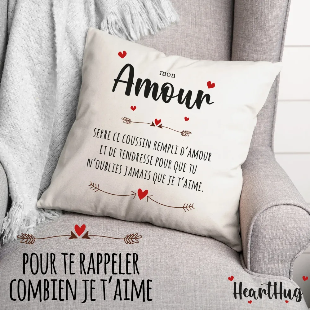 Housse de Coussin en Lin 45x45cm – Mon Amour