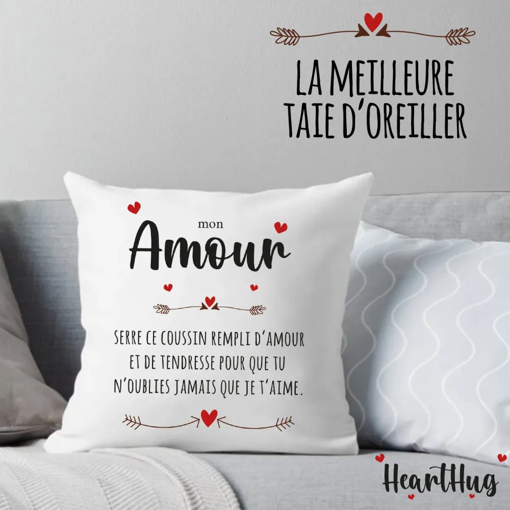 Housse de Coussin en Lin 45x45cm – Mon Amour