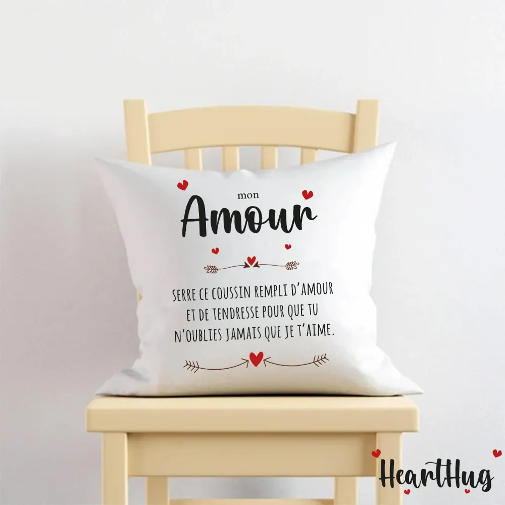 Housse de Coussin en Lin 45x45cm – Mon Amour