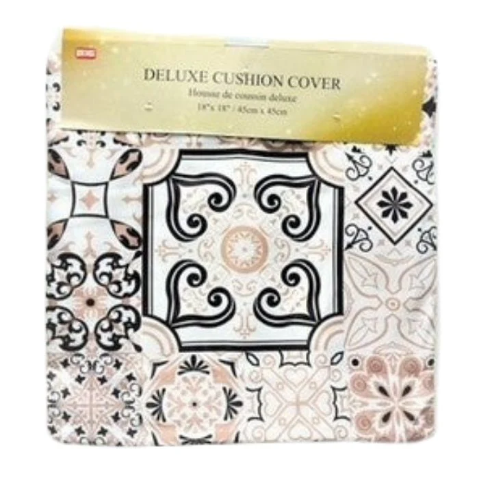 Housse pour coussin 18 po x 18 po satin motif beige et noire