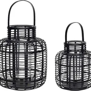 Hübsch Lot de 2 lanternes en bambou Noir
