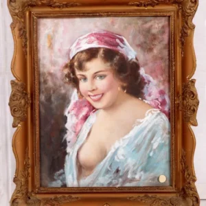 Huile sur toile ancienne des années 1800 représentant une jeune femme