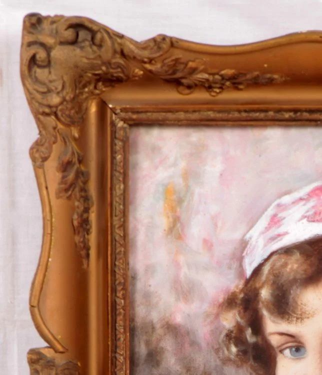 Huile sur toile ancienne des années 1800 représentant une jeune femme