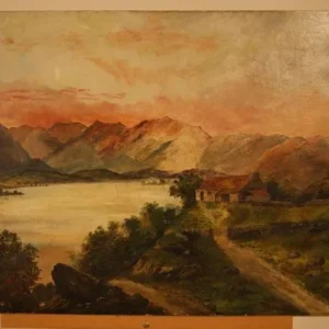 Huile sur toile anglaise antique des années 1800, paysage de campagne