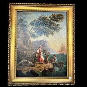 Huile sur toile française du 1800 représentant une scène de la vie familiale