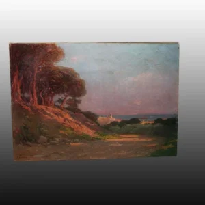 Huile sur toile Paysage français Une pinède au bord de la mer - Joseph Perrachon