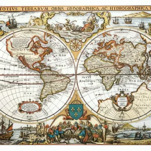 Impression en relief sur aluminium d'une carte du monde historique (Dufex)