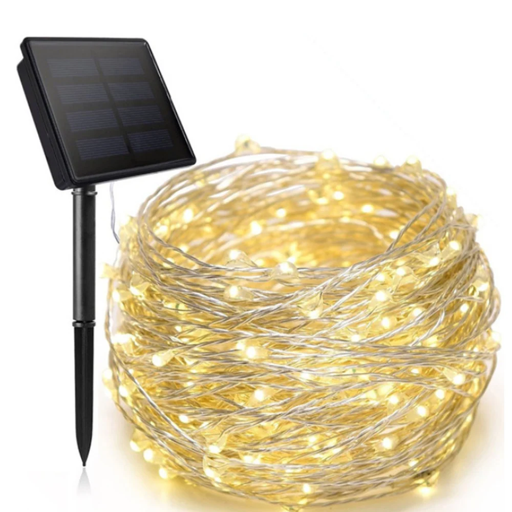 INN® Guirlande lumineuse solaire avec 100 LEDs, fil de lumière Noël en fil de cuivre, décoration festivale, ambiance roman...