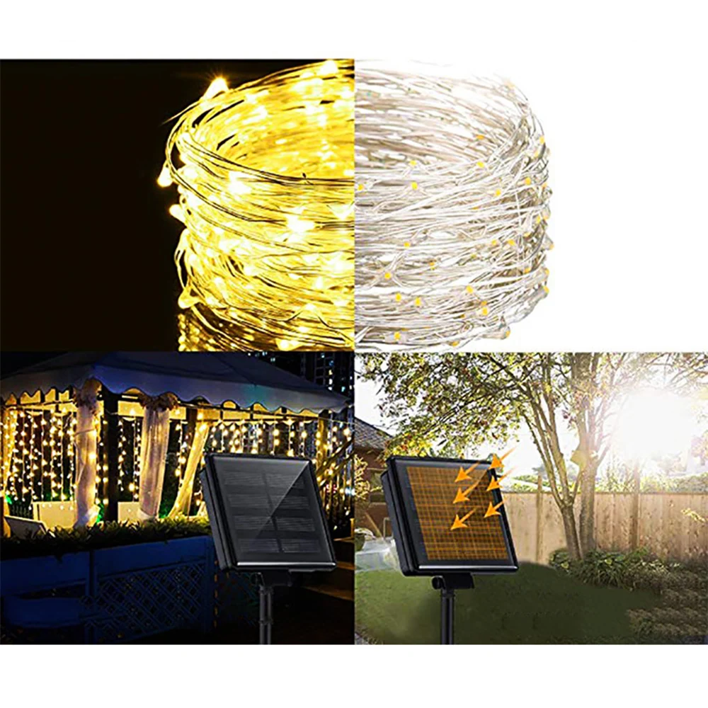 INN® Guirlande lumineuse solaire avec 100 LEDs, fil de lumière Noël en fil de cuivre, décoration festivale, ambiance roman...