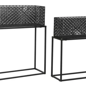 /ITE205976-1 SET 2 LARGE BLACK METAL FLOWER POT ITEM