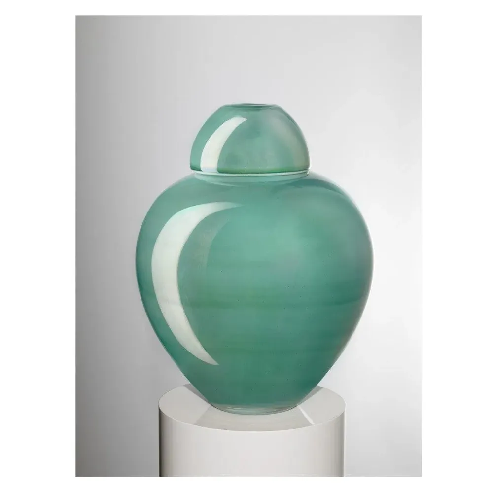 Ivv Vase sophistiqué Lady Potiche à décor de lustre vert en couches blanc laiteux h 32cm 8517.2