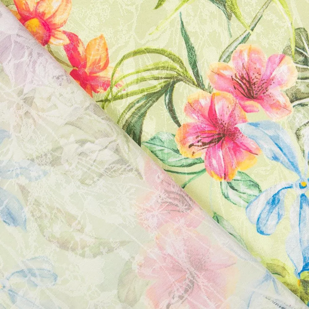 Jacquard Polyester Fleurs Pistache
