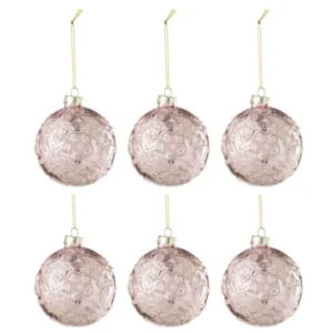J-Line Box 6 Christmas Bauble Motive Rose Sequins Glass Light Pink Small