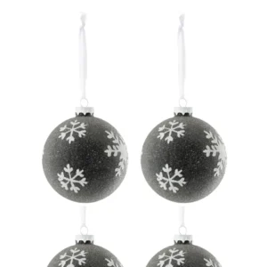 J-Line Box 4 Christmas Bauble Pearls+Snowflake Glass Grey Dark/White Small