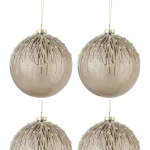 J-Line Box 4 Christmas Baubles Pearls Glitter Glass Grey Large