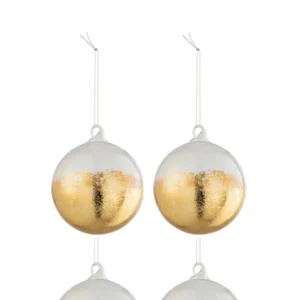 J-Line Box 4 Christmas Baubles Shiny Gold Glass Transparent Medium