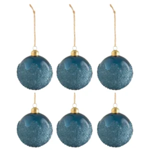 J-Line Box 6 Christmas Baubles Sugar Glass Matte Blue Small