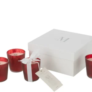 J-Line doos van 4 geurkaars Deluxe - glas - rood