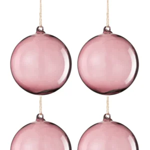 J-Line Doos Van 4 Kerstbal Glas Licht Mauve Large