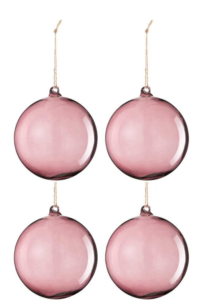 J-Line Doos Van 4 Kerstbal Glas Licht Mauve Large