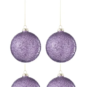 J-Line Doos Van 4 Kerstbal Parels Glas Mauve Small