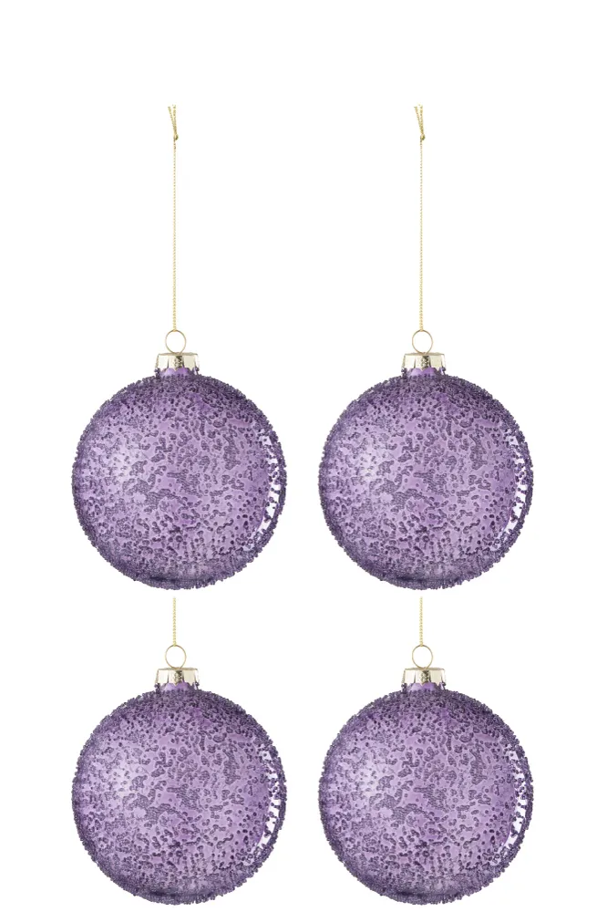 J-Line Doos Van 4 Kerstbal Parels Glas Mauve Small