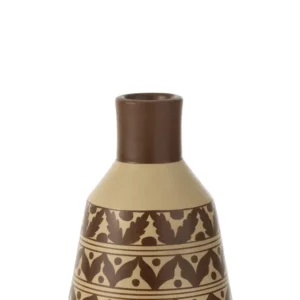 J-Line Vaas Bladeren+Stippen Terracotta Wit/Bruin