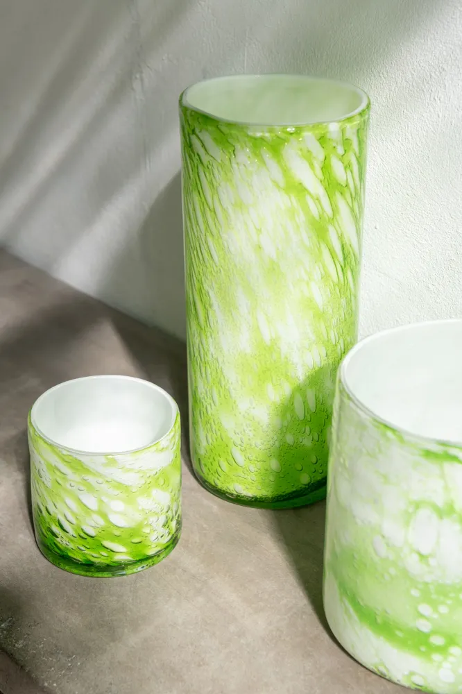J-Line Vaas Marmer Glas Groen/Wit Medium - 18.00 cm hoog