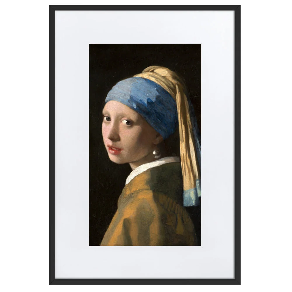 Fille à la boucle d'oreille en perle - Affiche dans un cadre avec passe-partout Johannes Vermeer