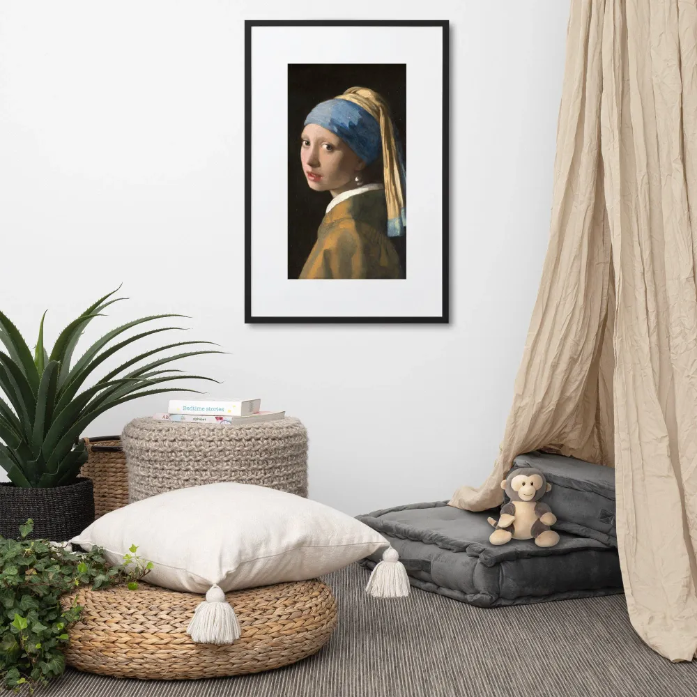 Fille à la boucle d'oreille en perle - Affiche dans un cadre avec passe-partout Johannes Vermeer