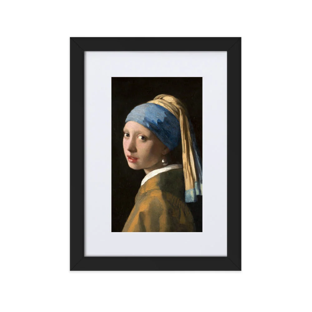 Fille à la boucle d'oreille en perle - Affiche dans un cadre avec passe-partout Johannes Vermeer